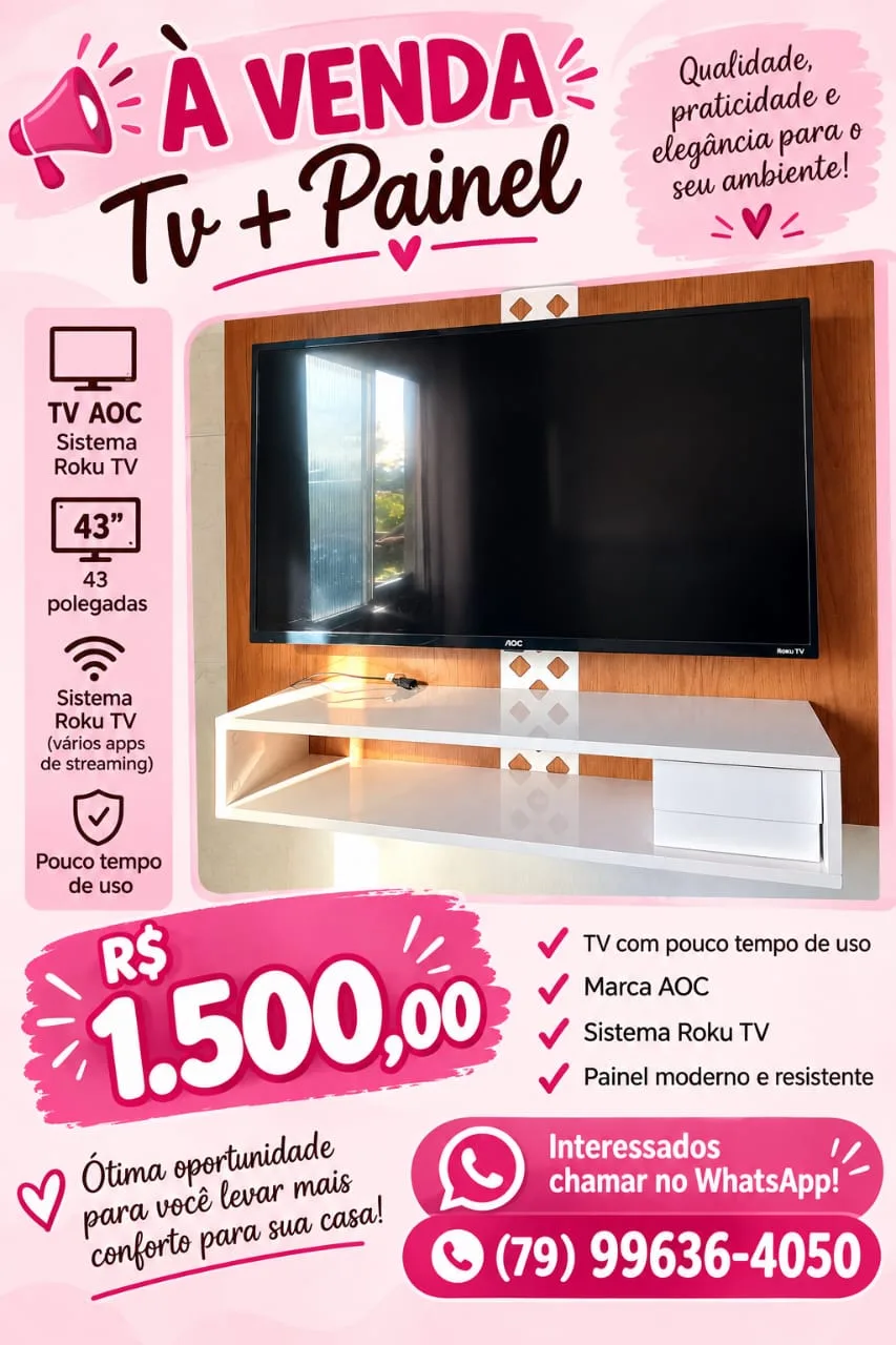 Foto 1 de TV AOC 43" Roku TV + Painel à venda