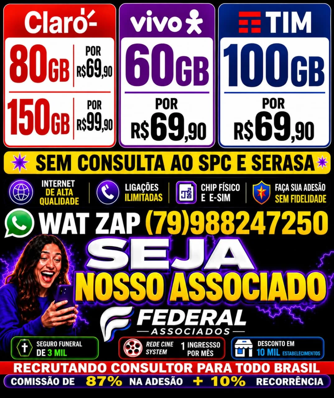 Foto do anúncio Planos de Celular Claro, Vivo e TIM - Federal Associados