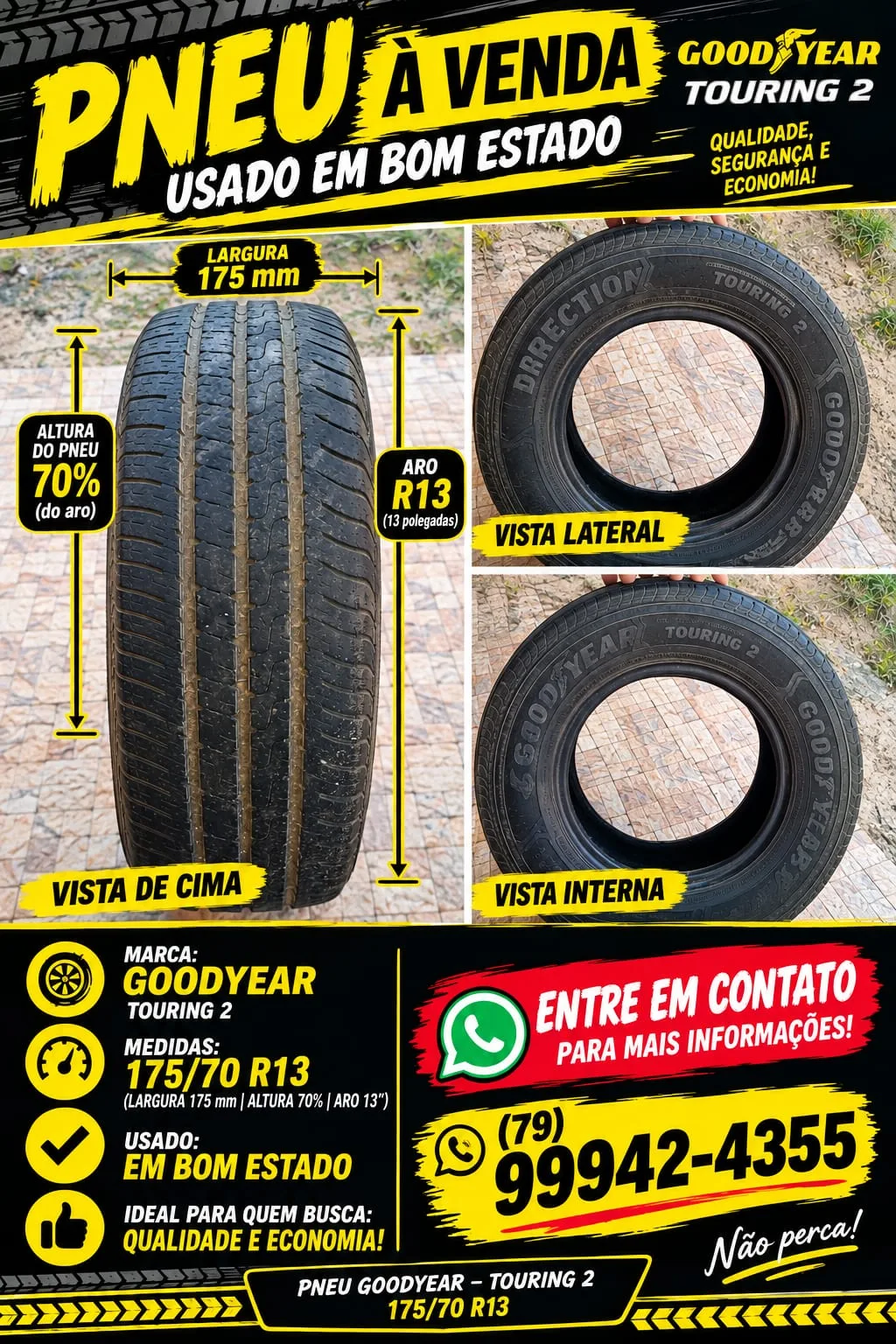 Foto 1 de Pneu Goodyear Touring 2 175/70 R13 à venda
