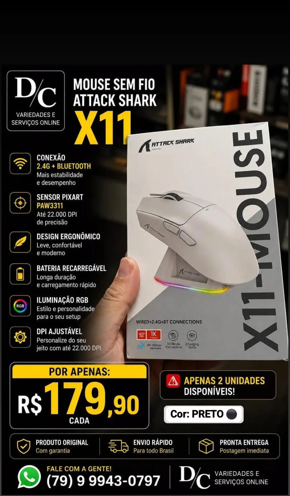 Foto do anúncio MOUSE SEM FIO ATTCK SHARK X11